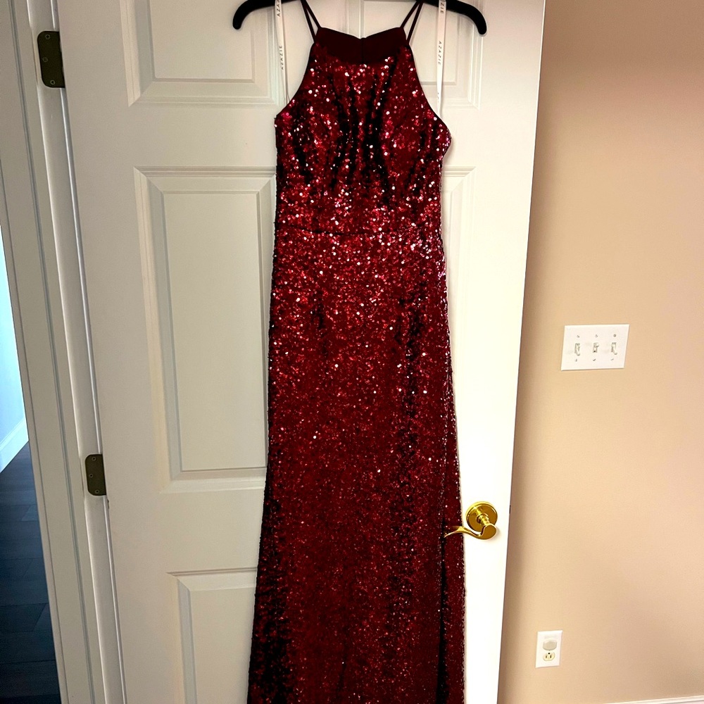 Azazie burgundy sequin bridesmaid dress
